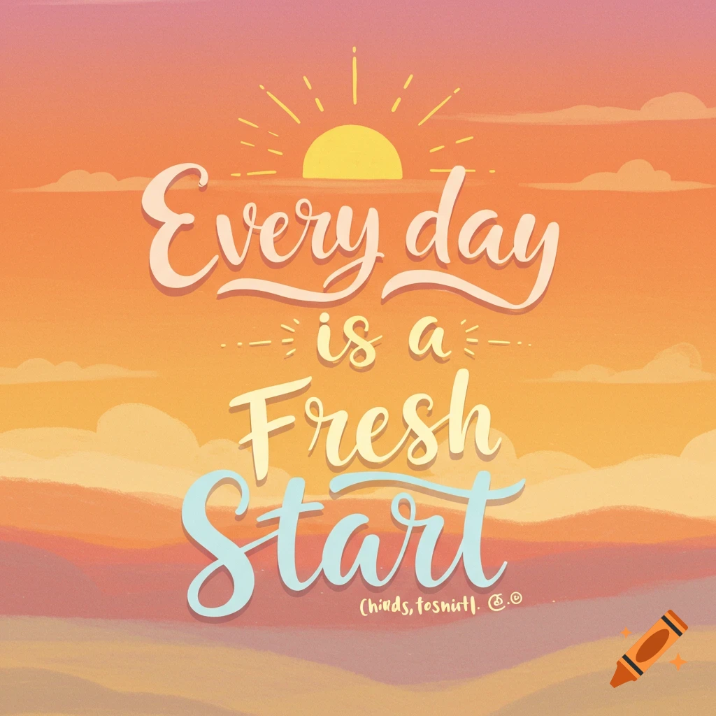Motivational quote Every day is a Fresh Start over a painted sunset.