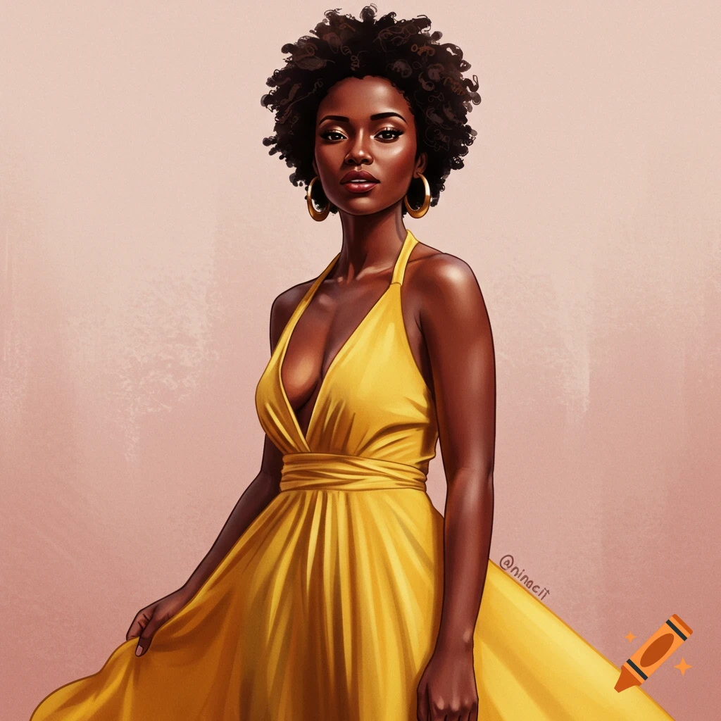 A Black woman in a yellow dress.