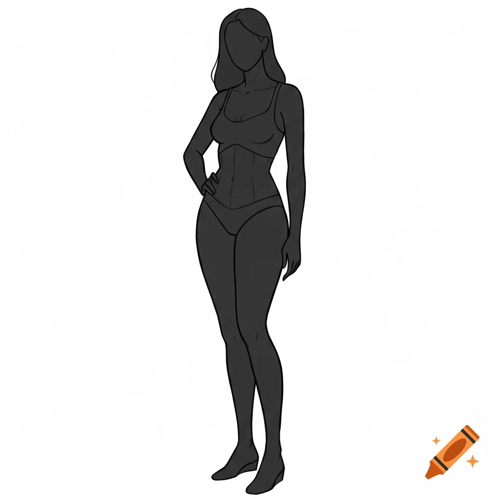Line art sketch of a woman's silhouette in underwear