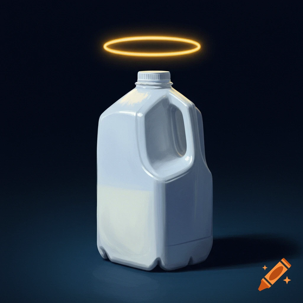 A milk gallon container with a glowing halo.