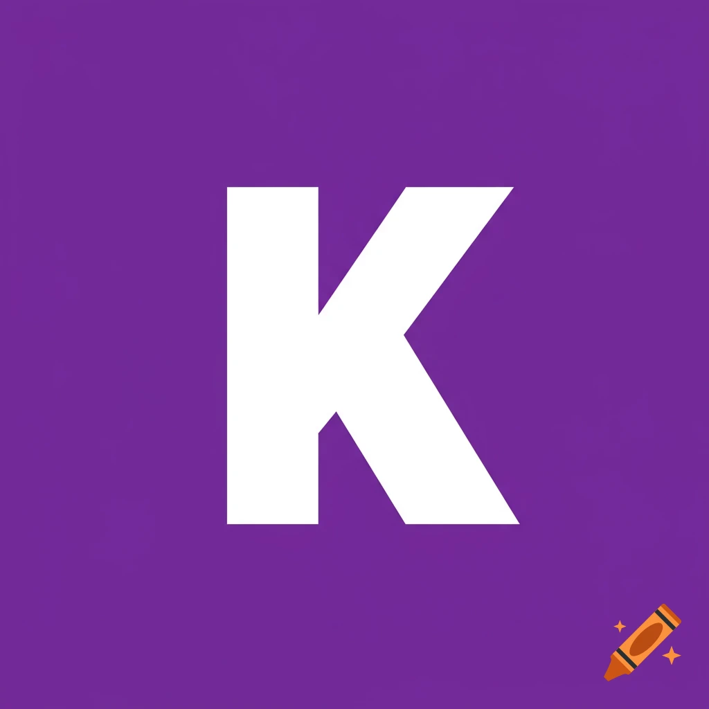 White letter K on a purple background