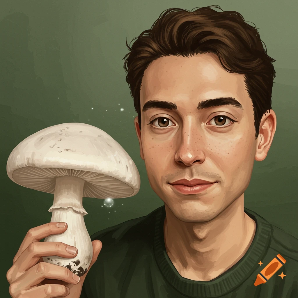 A person holding a large white mushroom