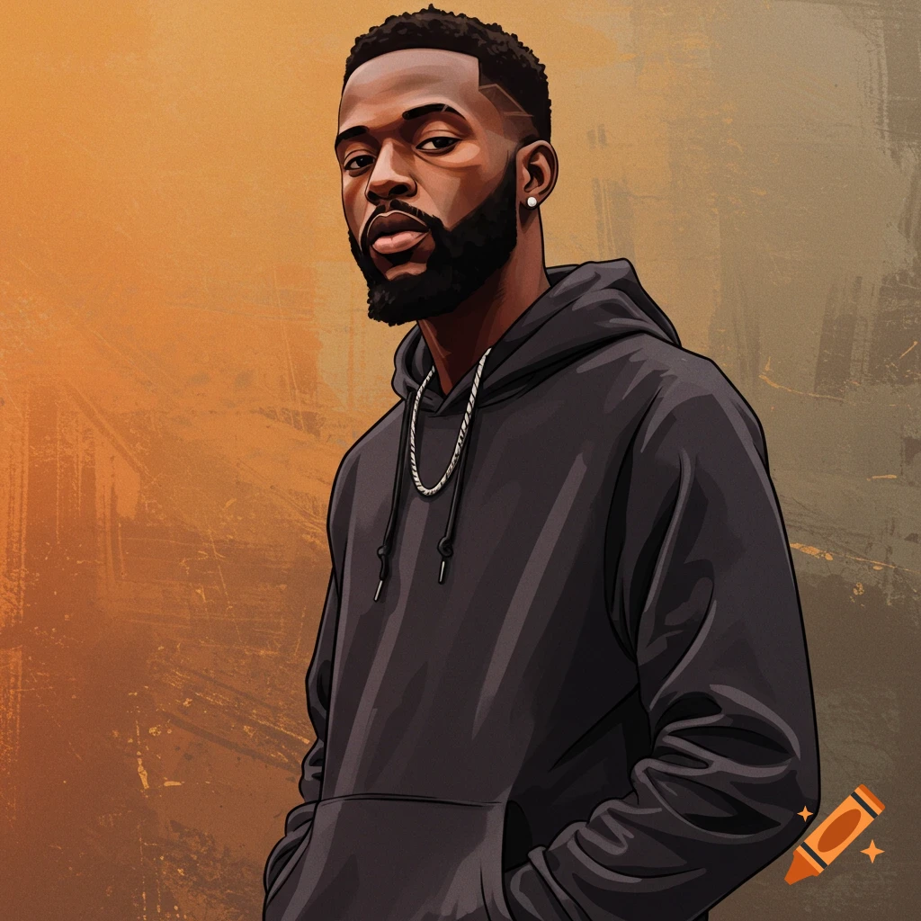 Portrait of a Black man in a black hoodie and silver chain.