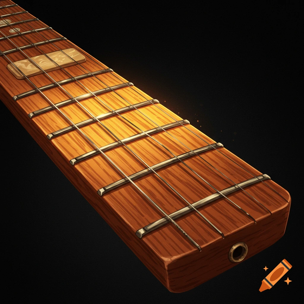 Close-up of a guitar fingerboard and strings