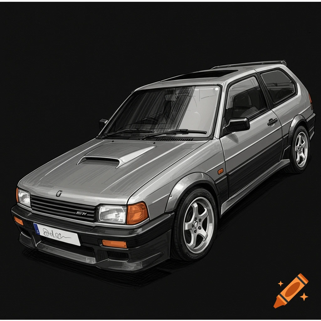 Silver 1980s hatchback car