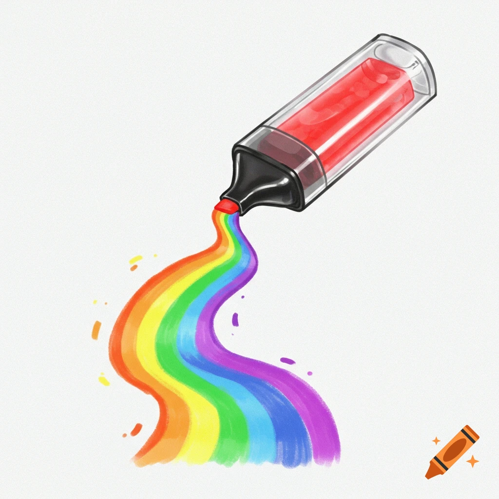 A red highlighter drawing a rainbow