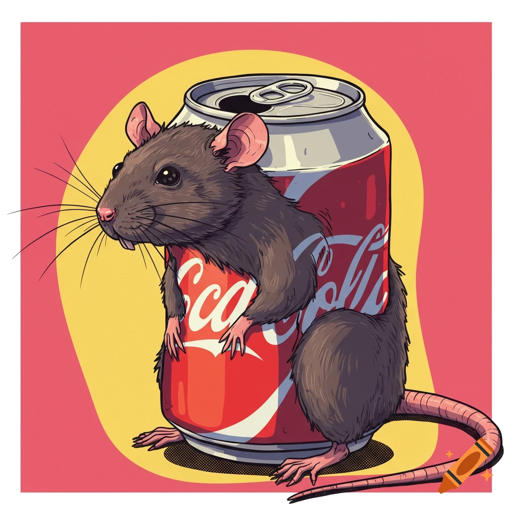 a rat holding a soda can