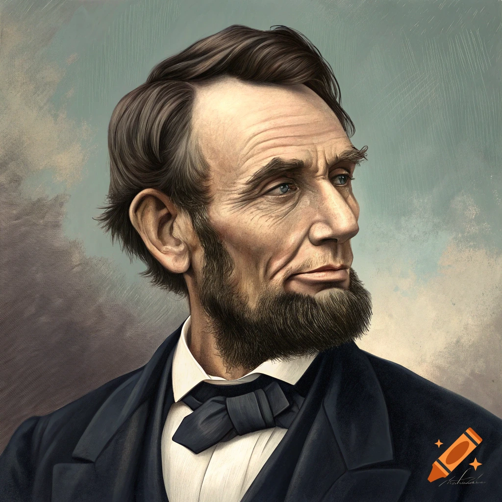 Portrait illustration of Abraham Lincoln looking right