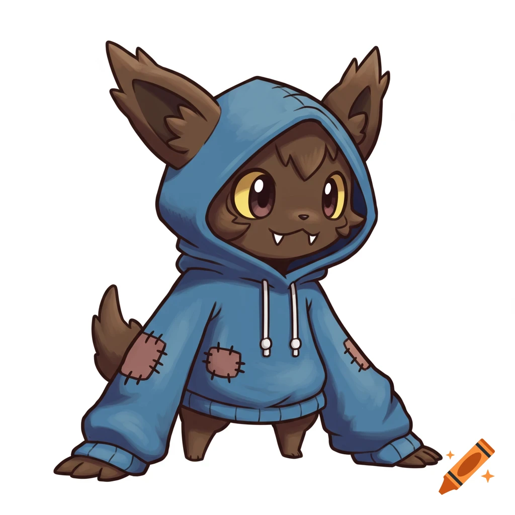 Cartoon creature resembling a pokemon wearing a blue hoodie