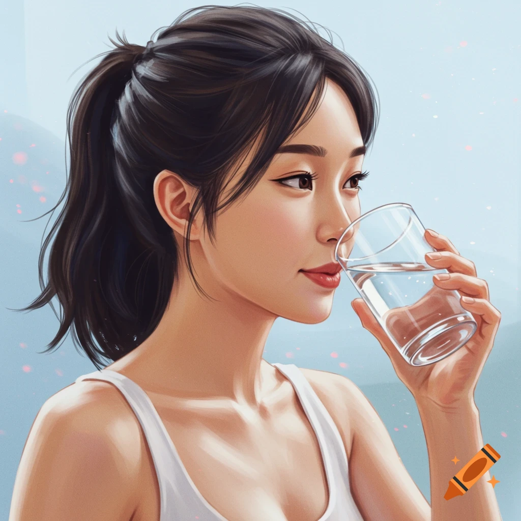 A woman drinks a glass of water.
