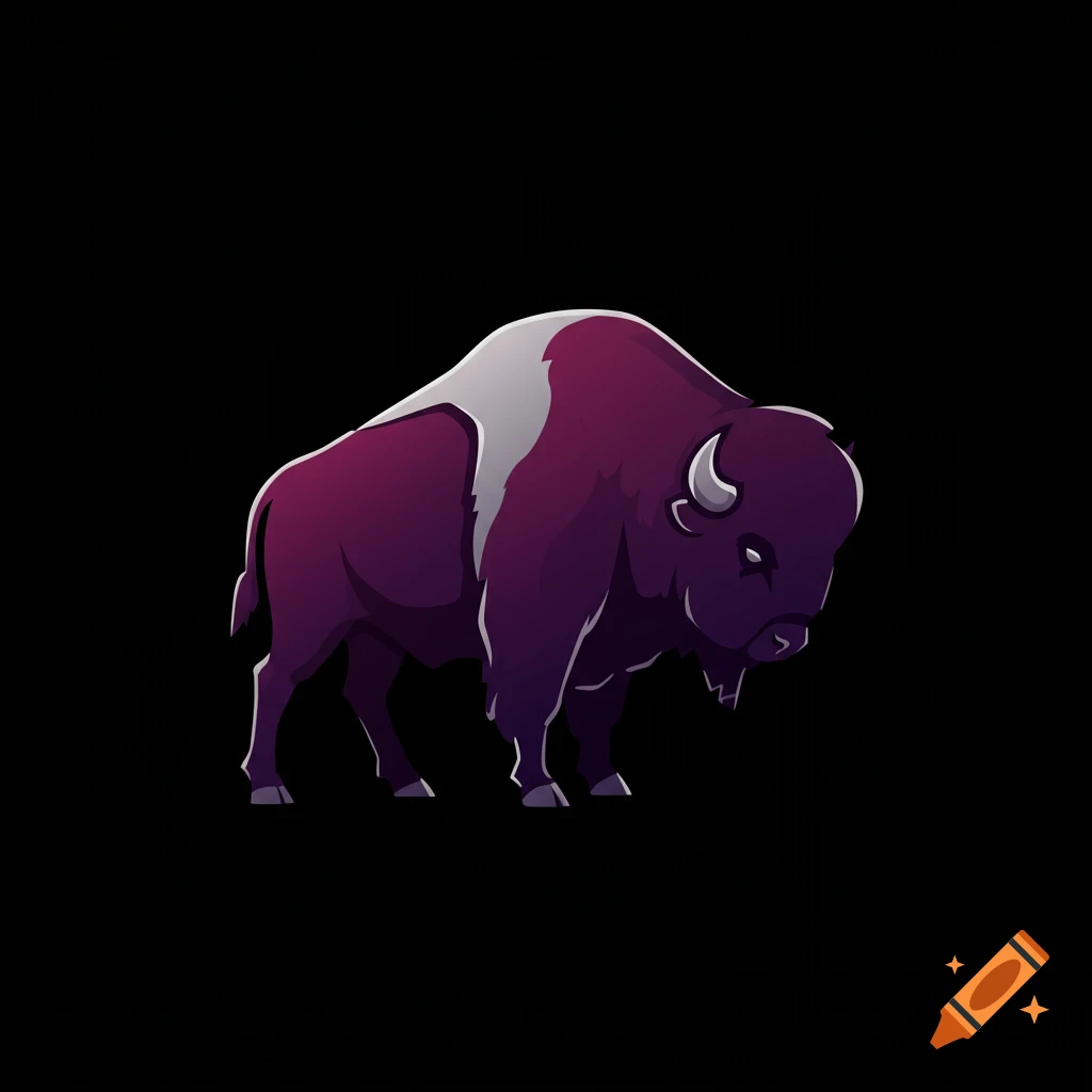 A purple and silver bison logo on a black background.