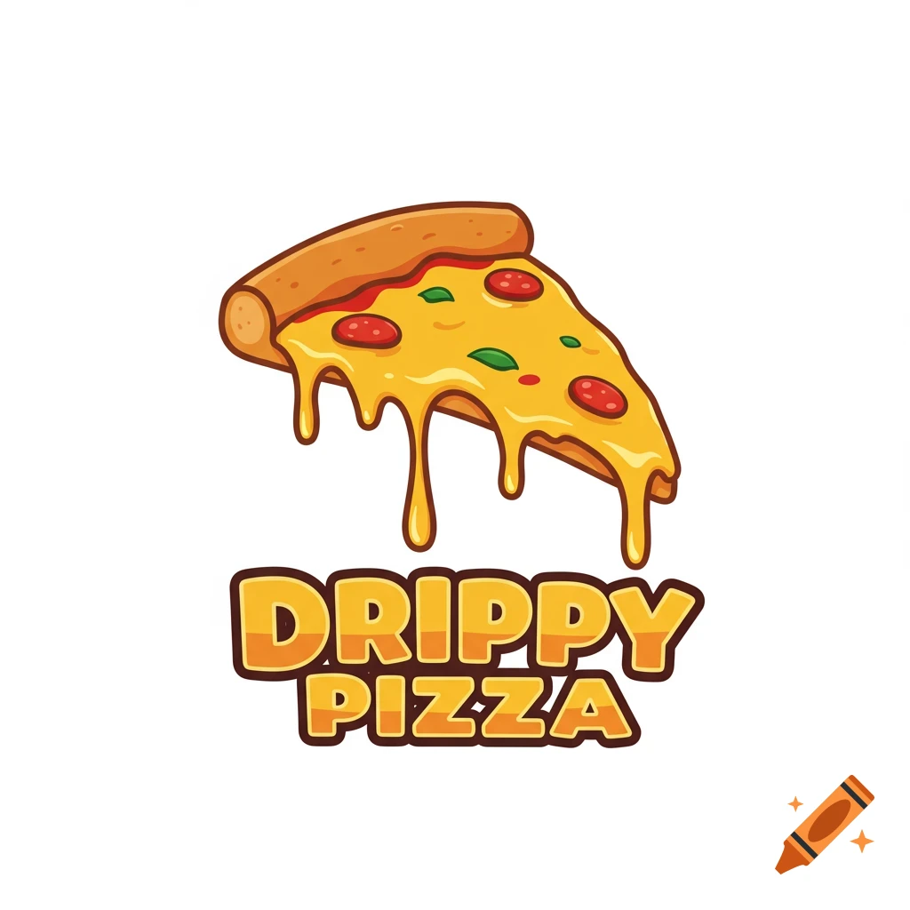 Cartoon logo of a dripping pizza slice with the text 'DRIPPY PIZZA' below it.