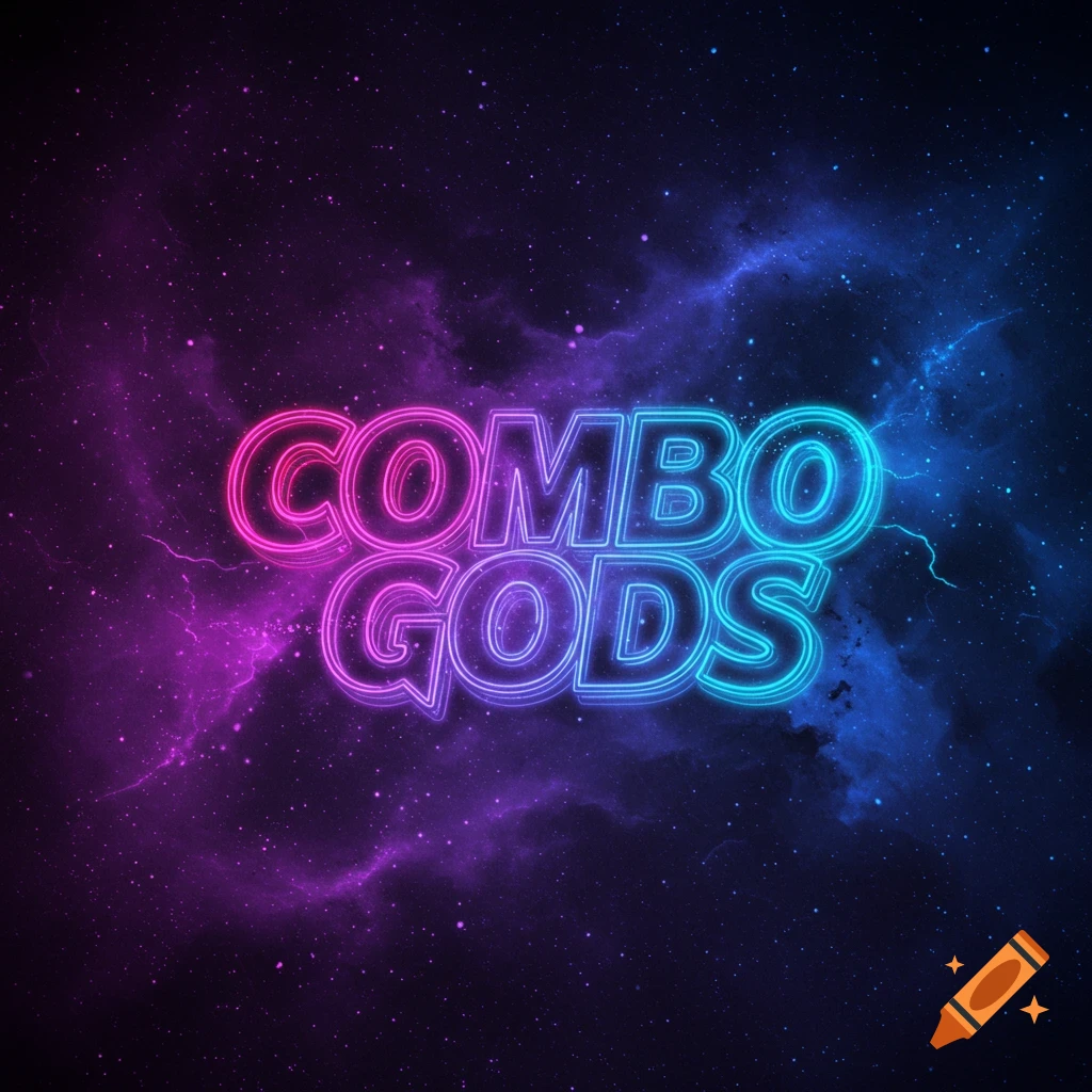 Neon text 'COMBO GODS' over a cosmic background