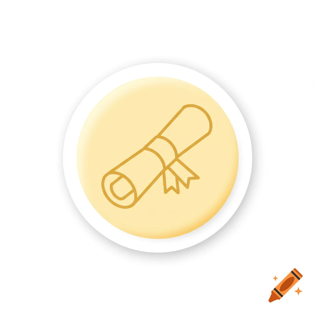 Light yellow round icon with a diploma outline.