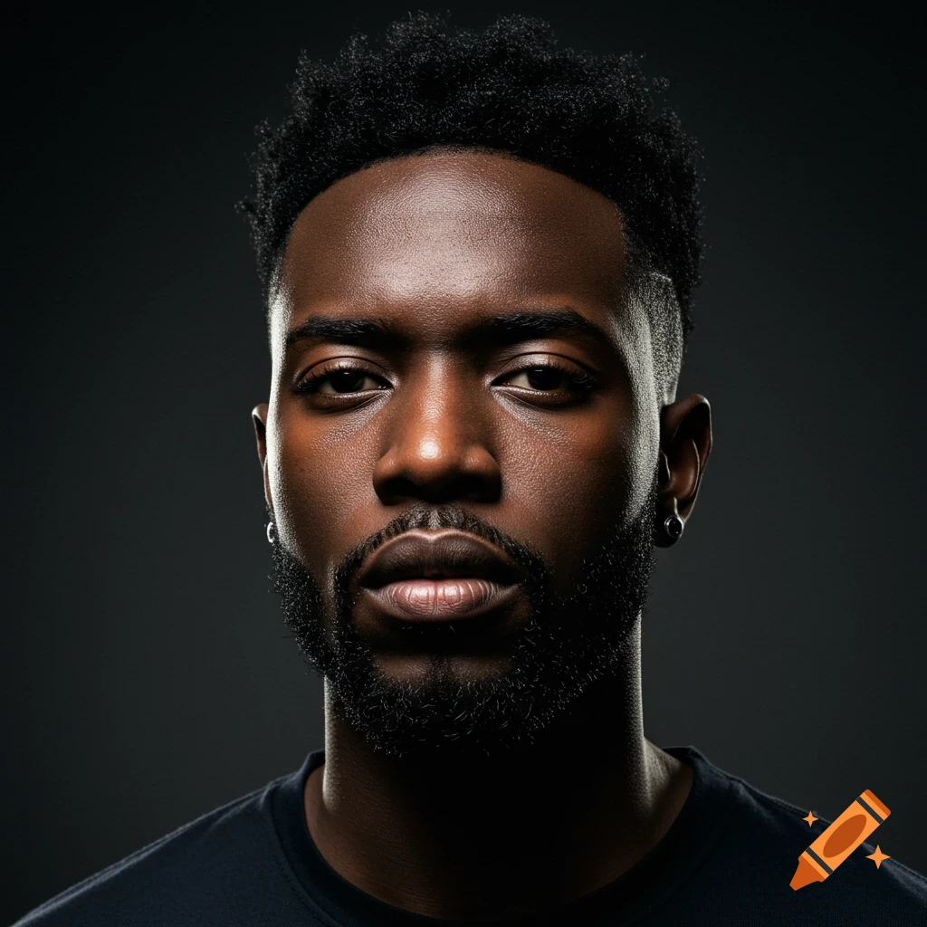 Studio portrait of a young Black man with beard.