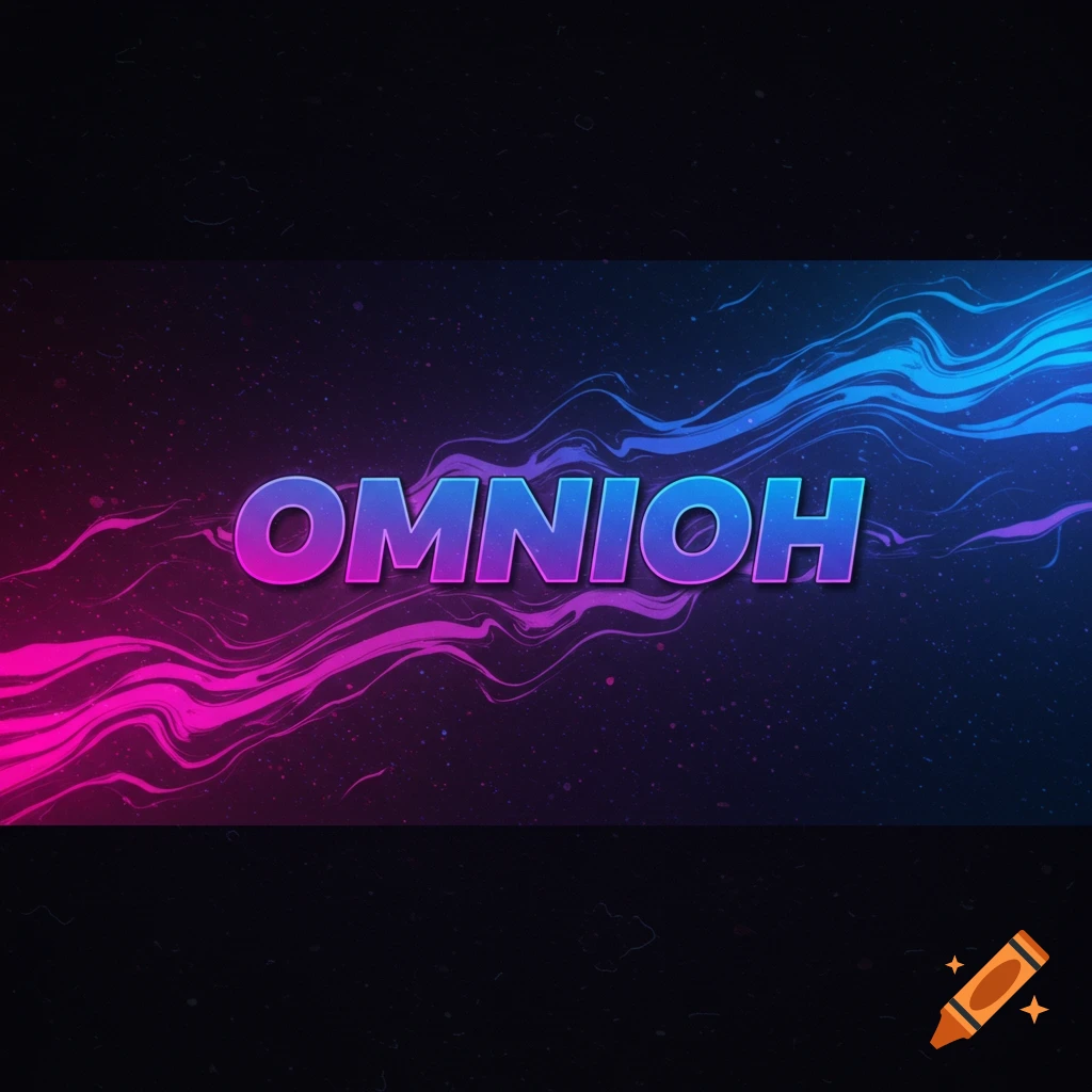 A dark abstract background with colorful wavy lines in pink and blue and the word OMNIOH in the center.