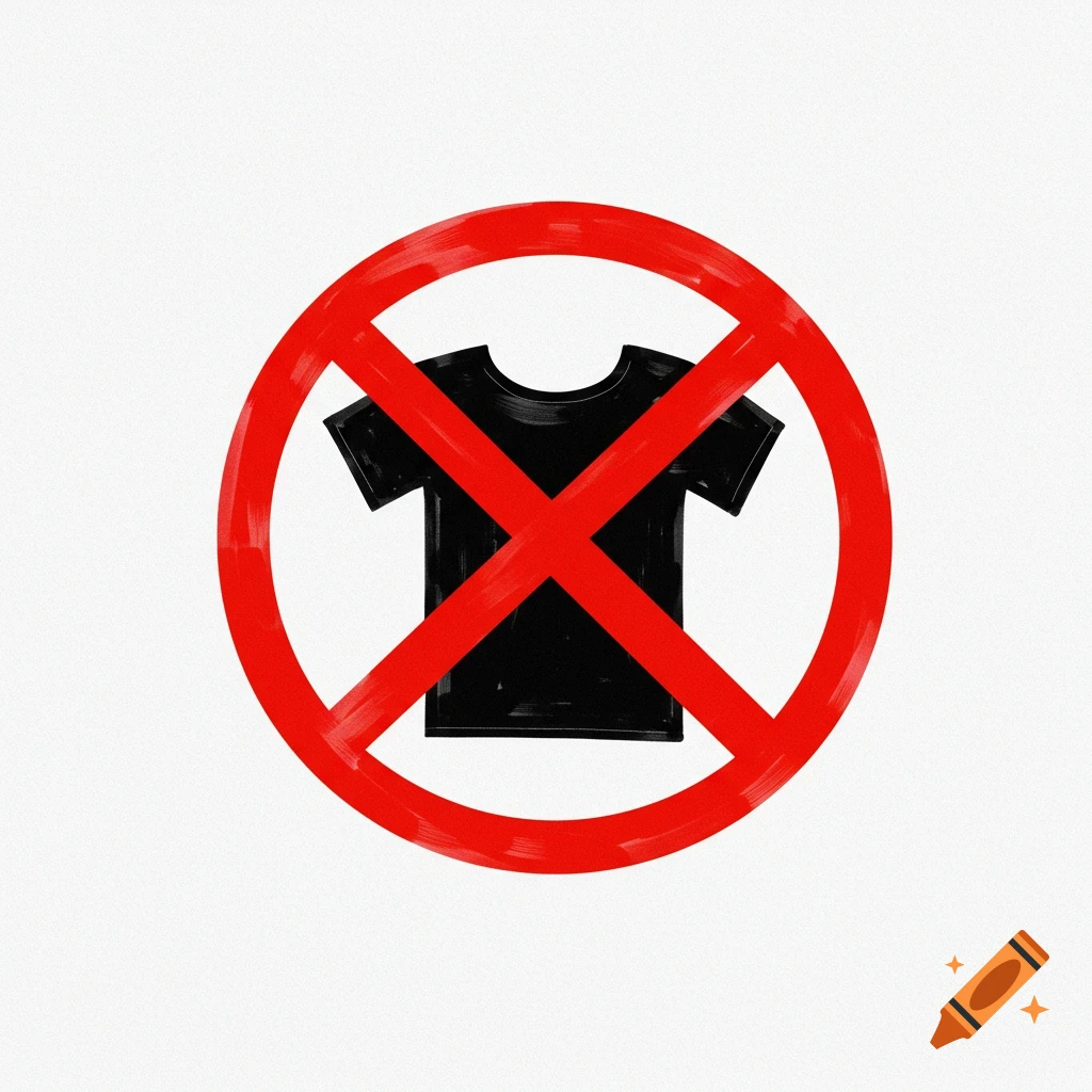 A red prohibition symbol over a black t-shirt.