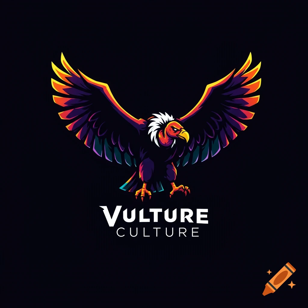 A colorful, stylized logo of a vulture with spread wings and neon accents, above the text "VULTURE CULTURE" on a dark background.