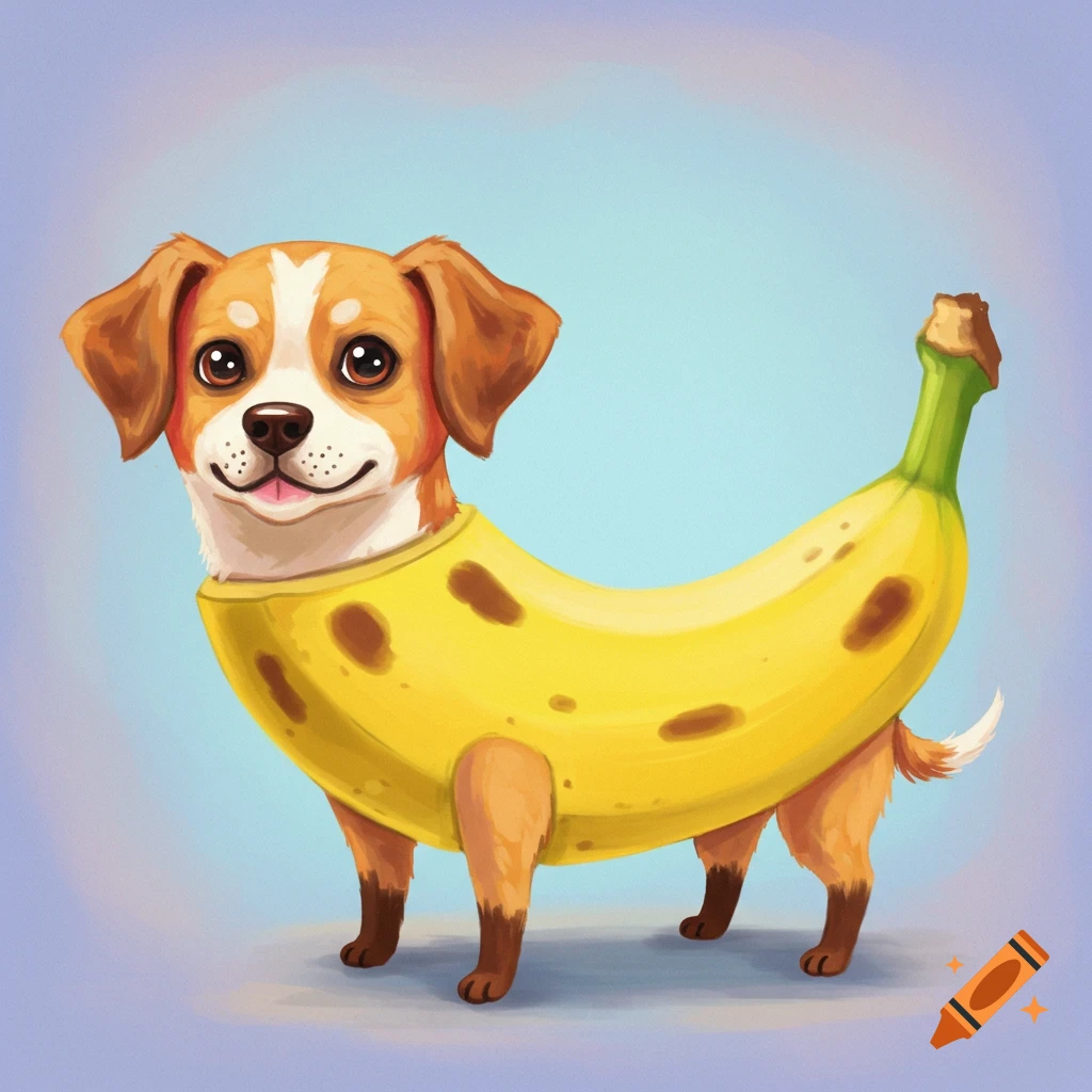 A dog wearing a banana costume.
