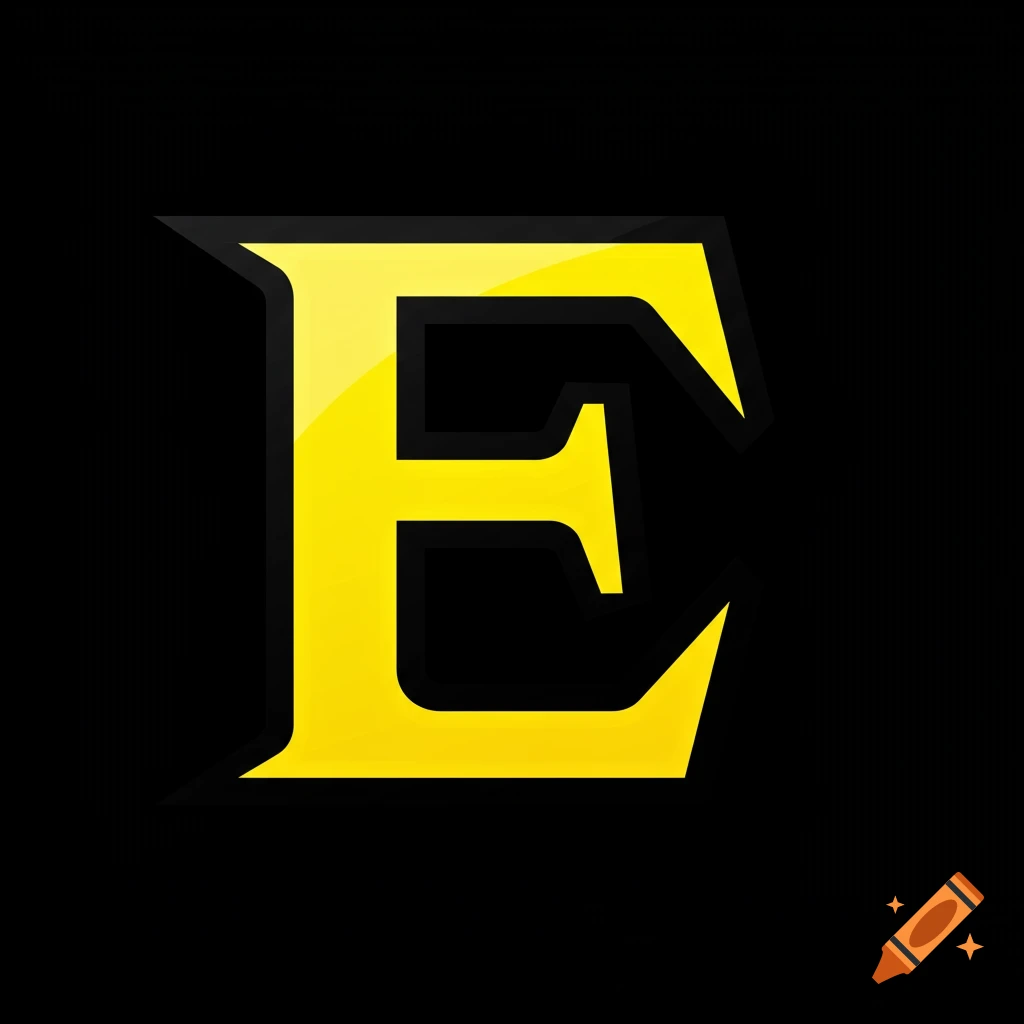 Stylized yellow letter E on a black background