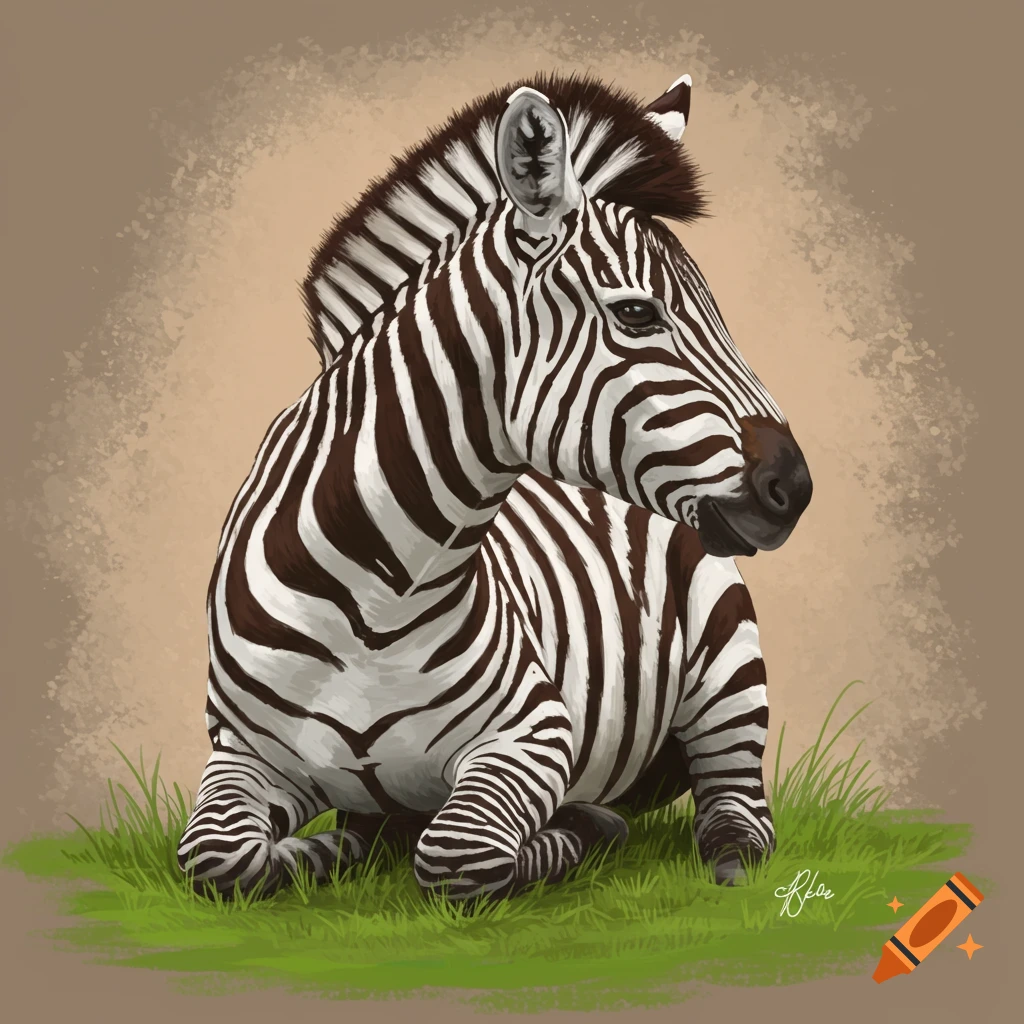 A zebra sitting in grass.