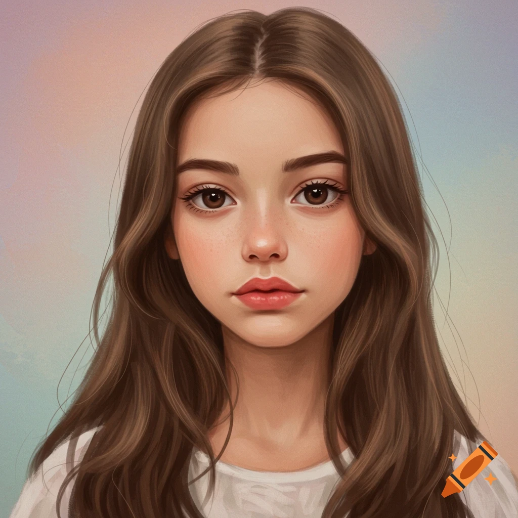 A young girl with long brown hair and brown eyes.