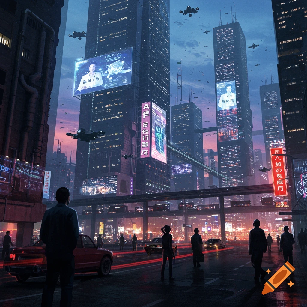 City in 2025 with advanced AI technology consequences future setting ...