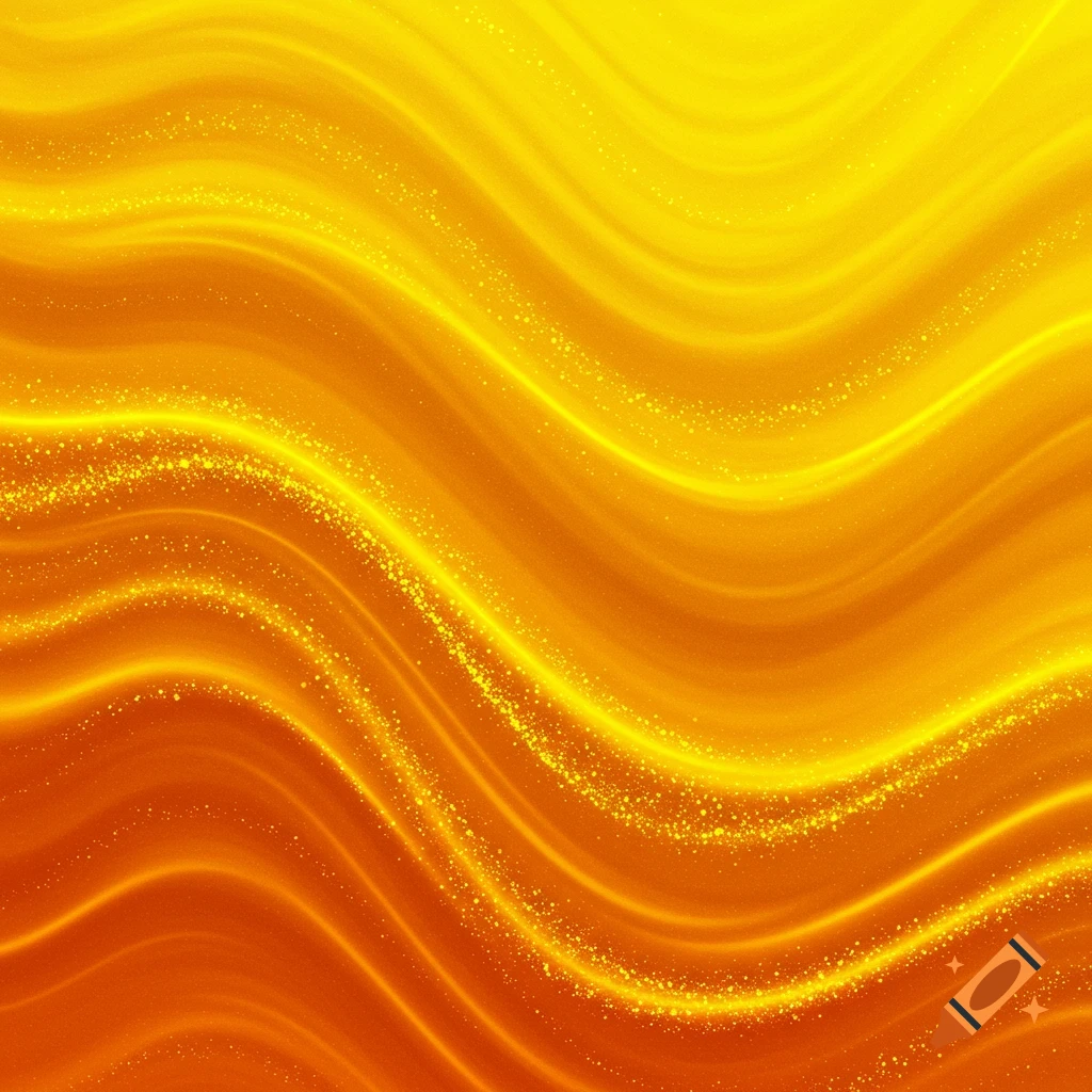 Abstract image of flowing yellow and orange waves with shimmering light particles.