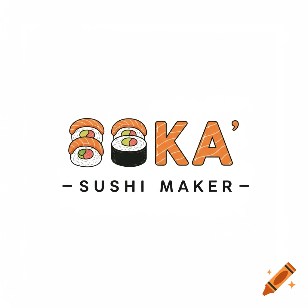 Logo for Saka's Sushi Maker featuring sushi rolls integrated into the letters A