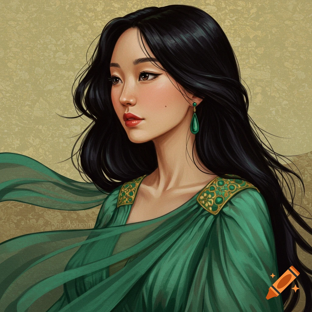 Woman in a green fantasy gown