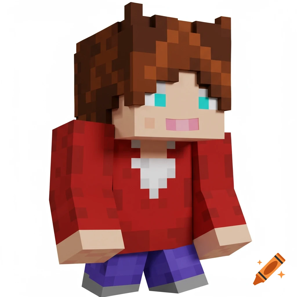 Minecraft-style character in red shirt and purple pants.