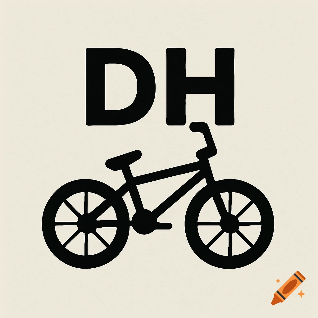 Simple black and white logo with letters DH above a bicycle silhouette.