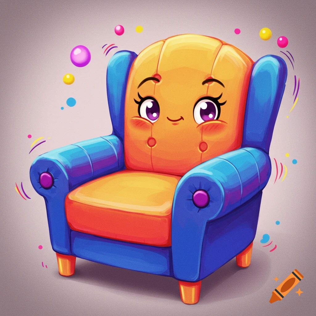 A cute cartoon armchair with a face