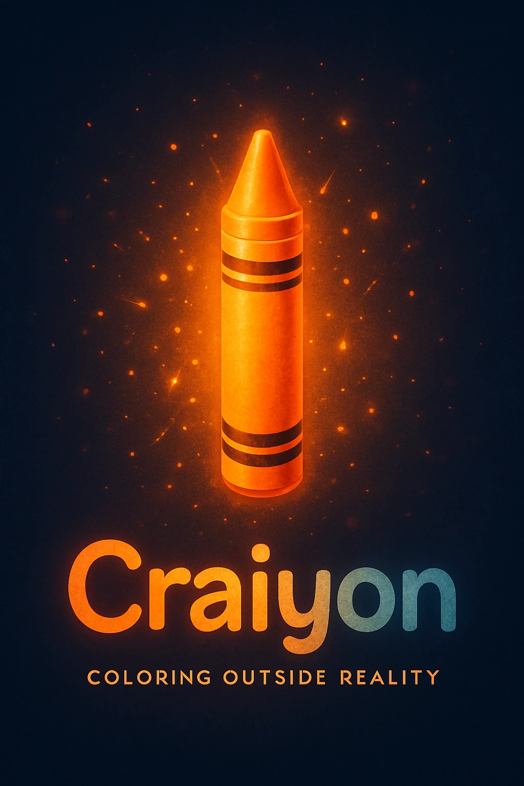 Digital illustration of a glowing orange crayon with the word "Craiyon"