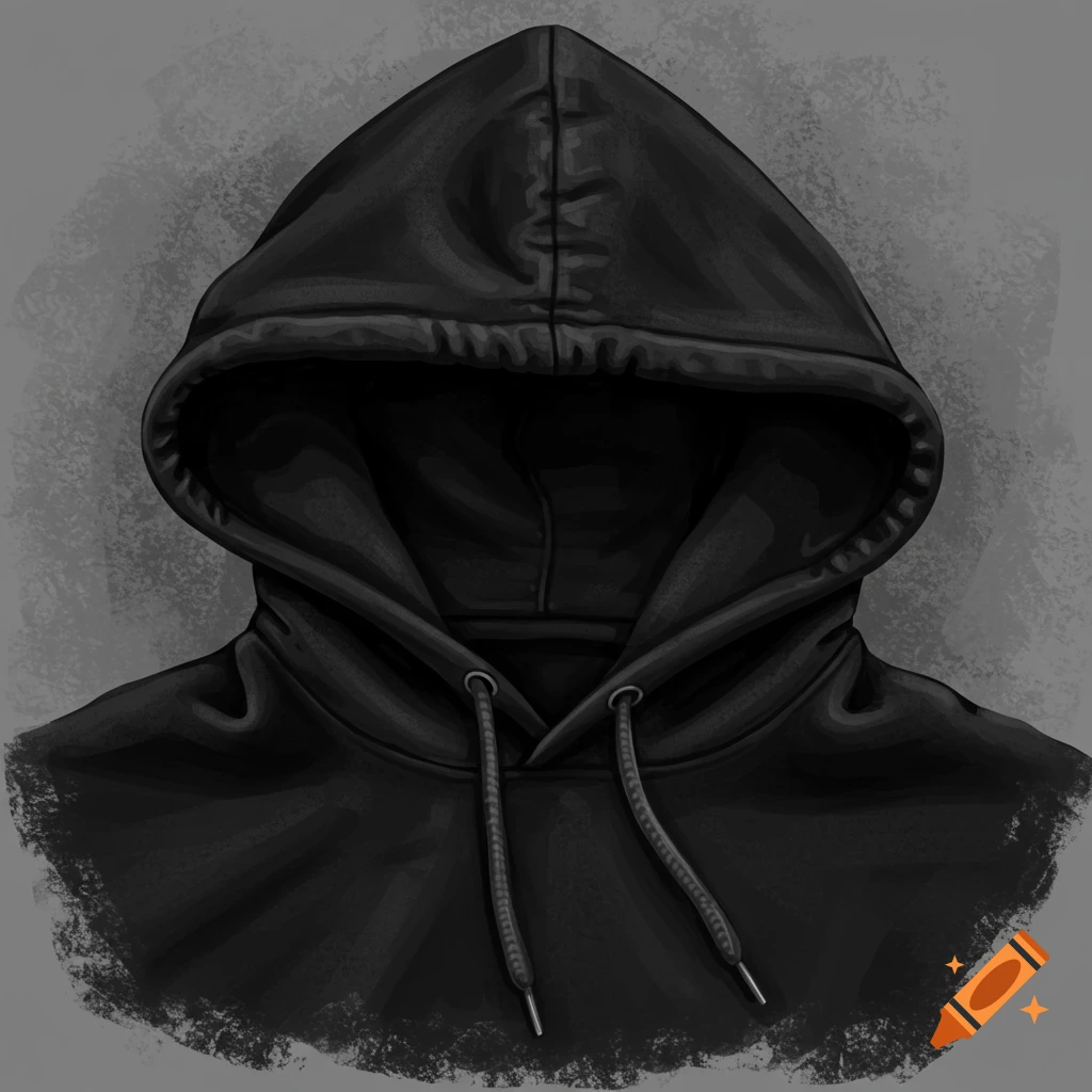A black hoodie against a grey background.