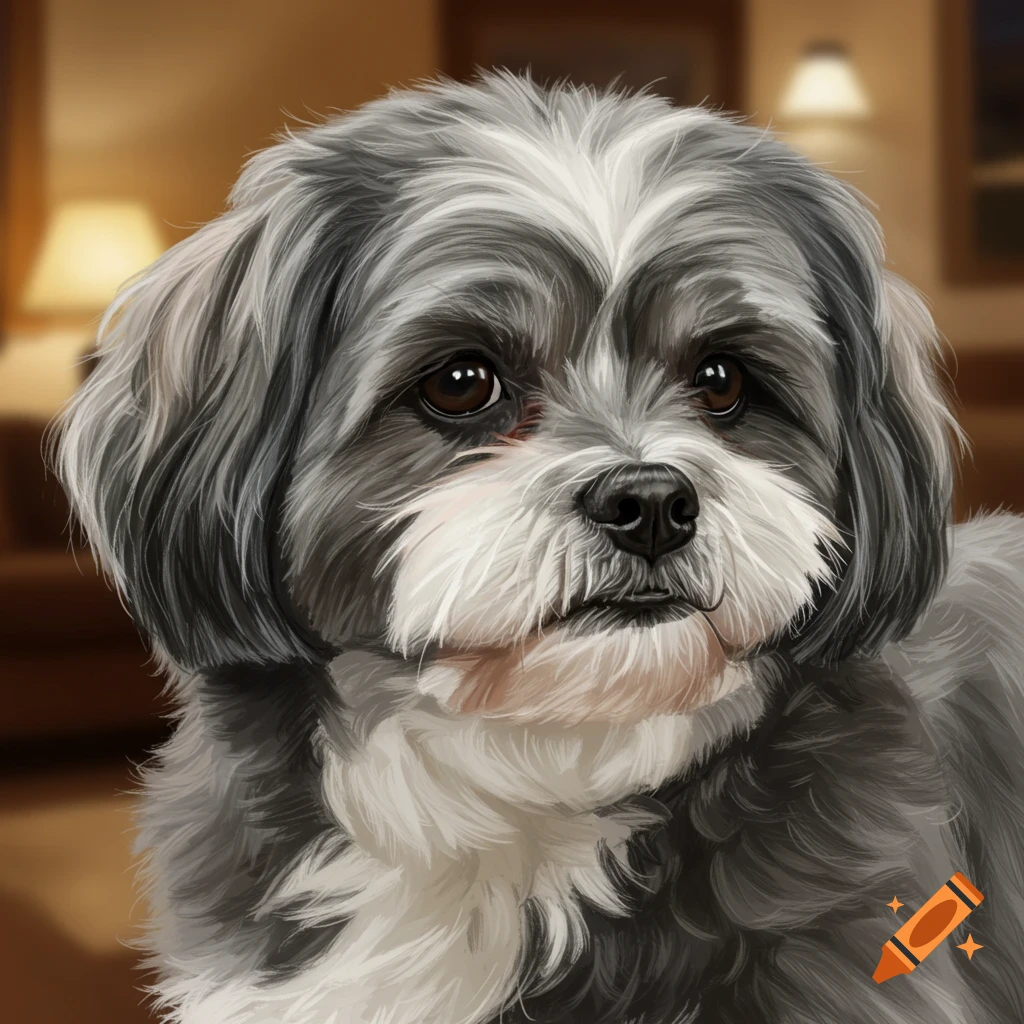 A gray and white dog