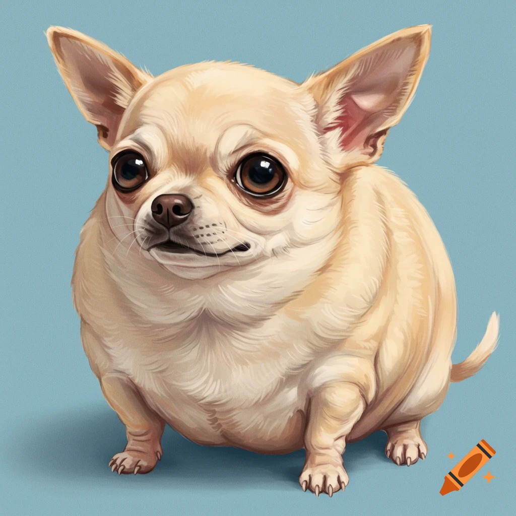 A very obese chihuahua sitting.