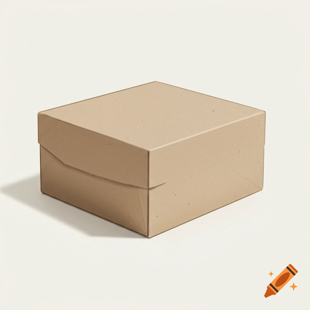A brown craft paper box with a lid casting a shadow.