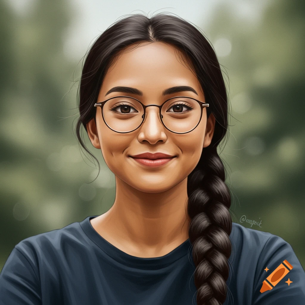 Smiling woman with glasses and a braid.