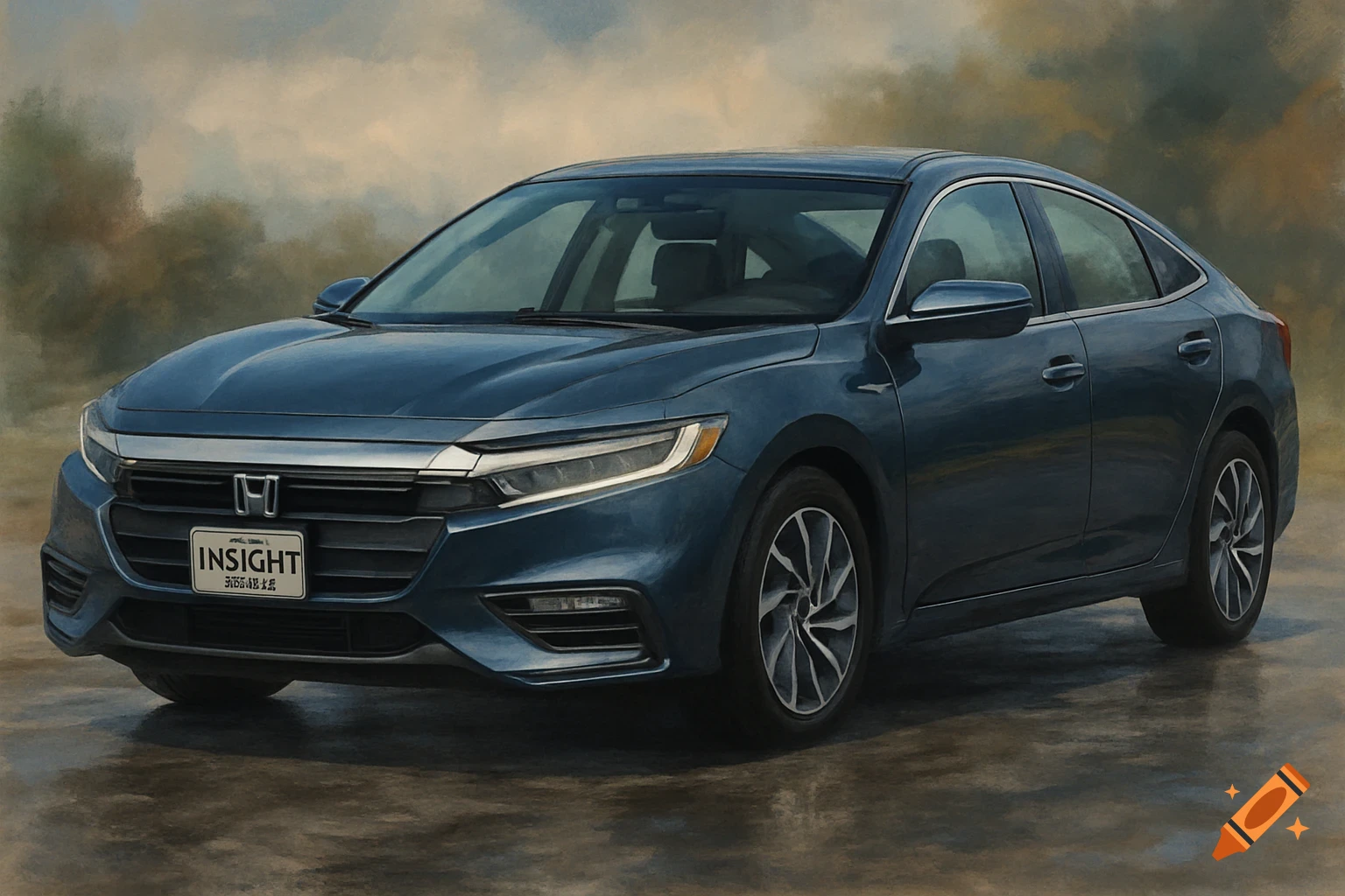 A blue Honda Insight car.