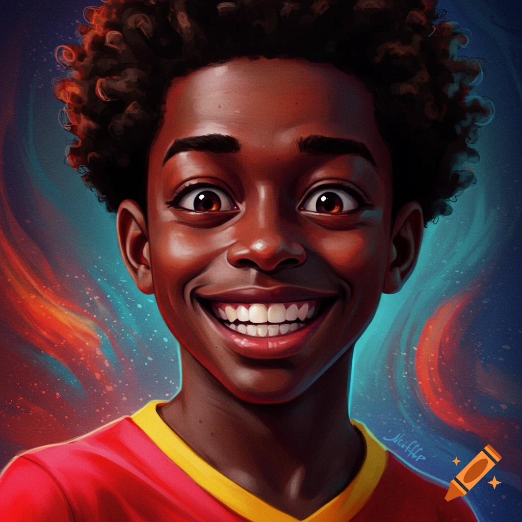 Portrait of a smiling young Black boy with curly hair