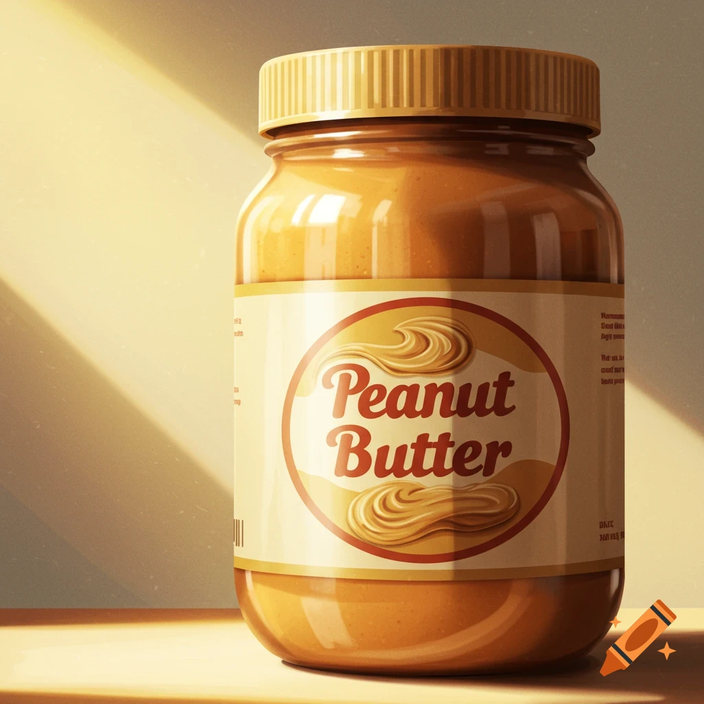 A jar of peanut butter in sunlight.