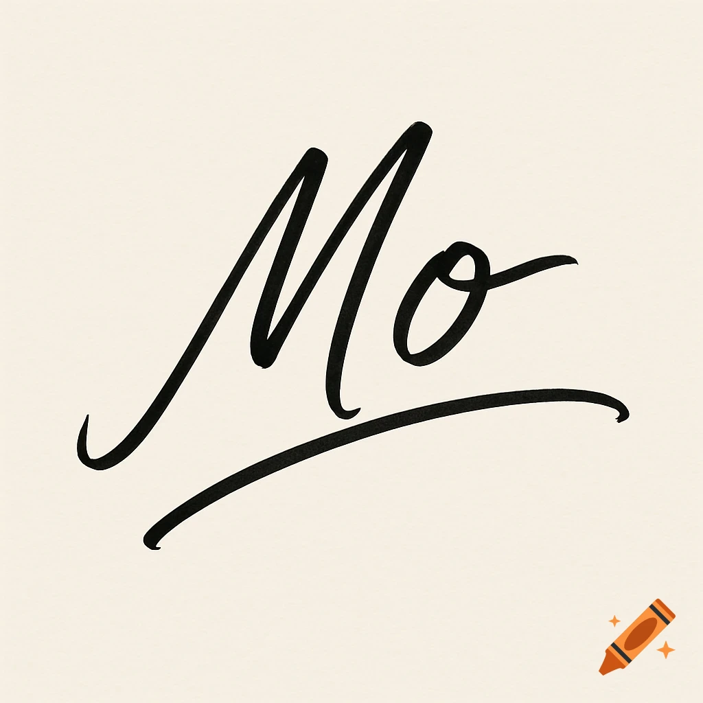 Black script signature text Mo on a light background.