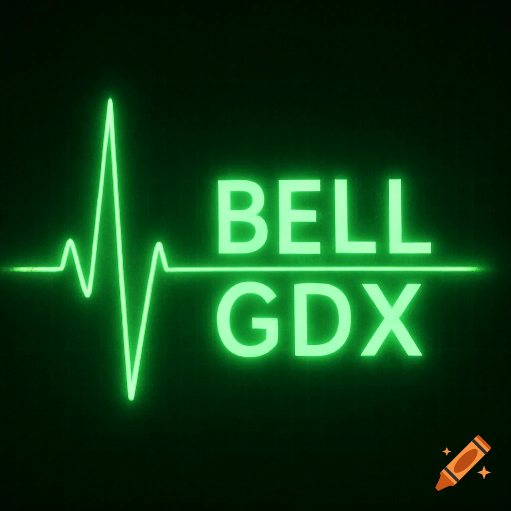 A green glowing electrocardiogram line with the text BELL GDX above it, against a dark background.
