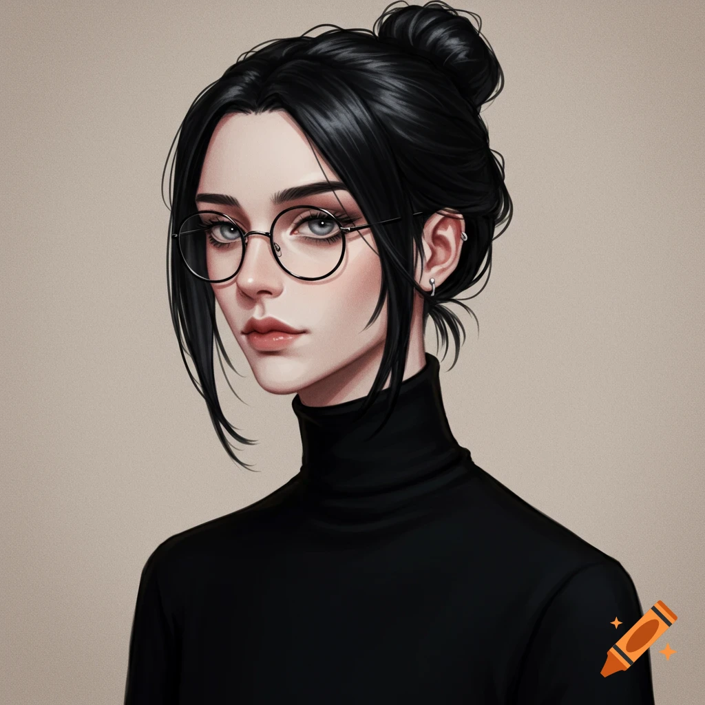 portrait of a person with dark hair, glasses, and a black turtleneck.