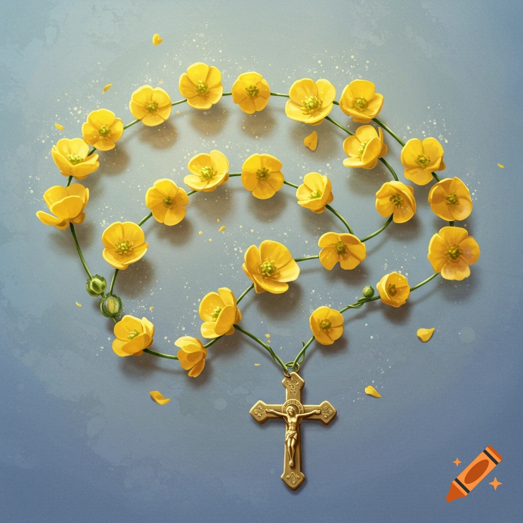 Rosary made of yellow buttercup flowers