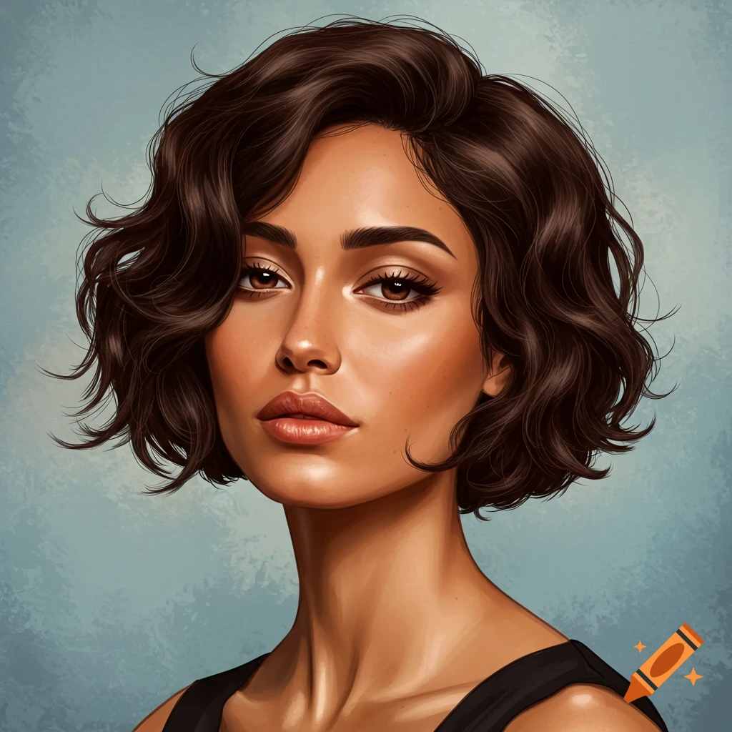 A woman with short brown wavy hair