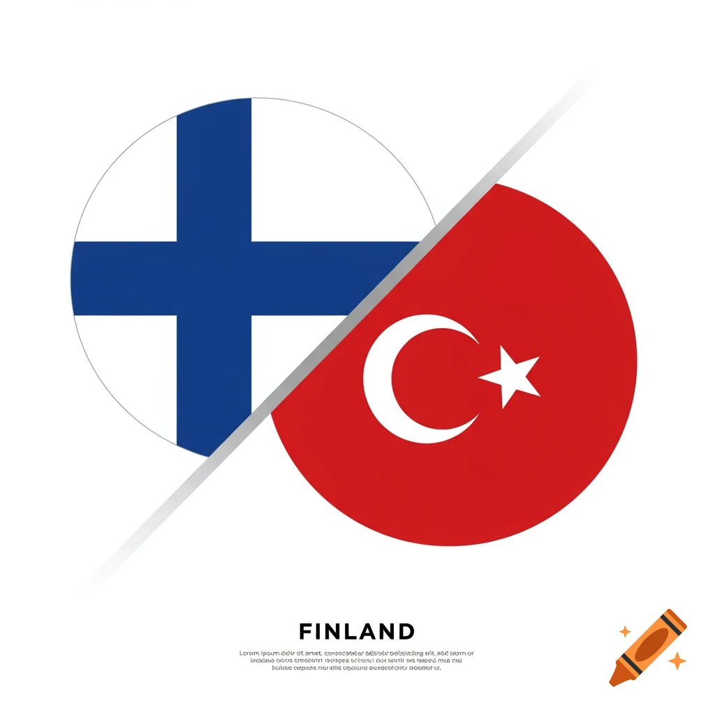 Vector graphic combining circular flags of Finland and Turkey with 'FINLAND' text below.