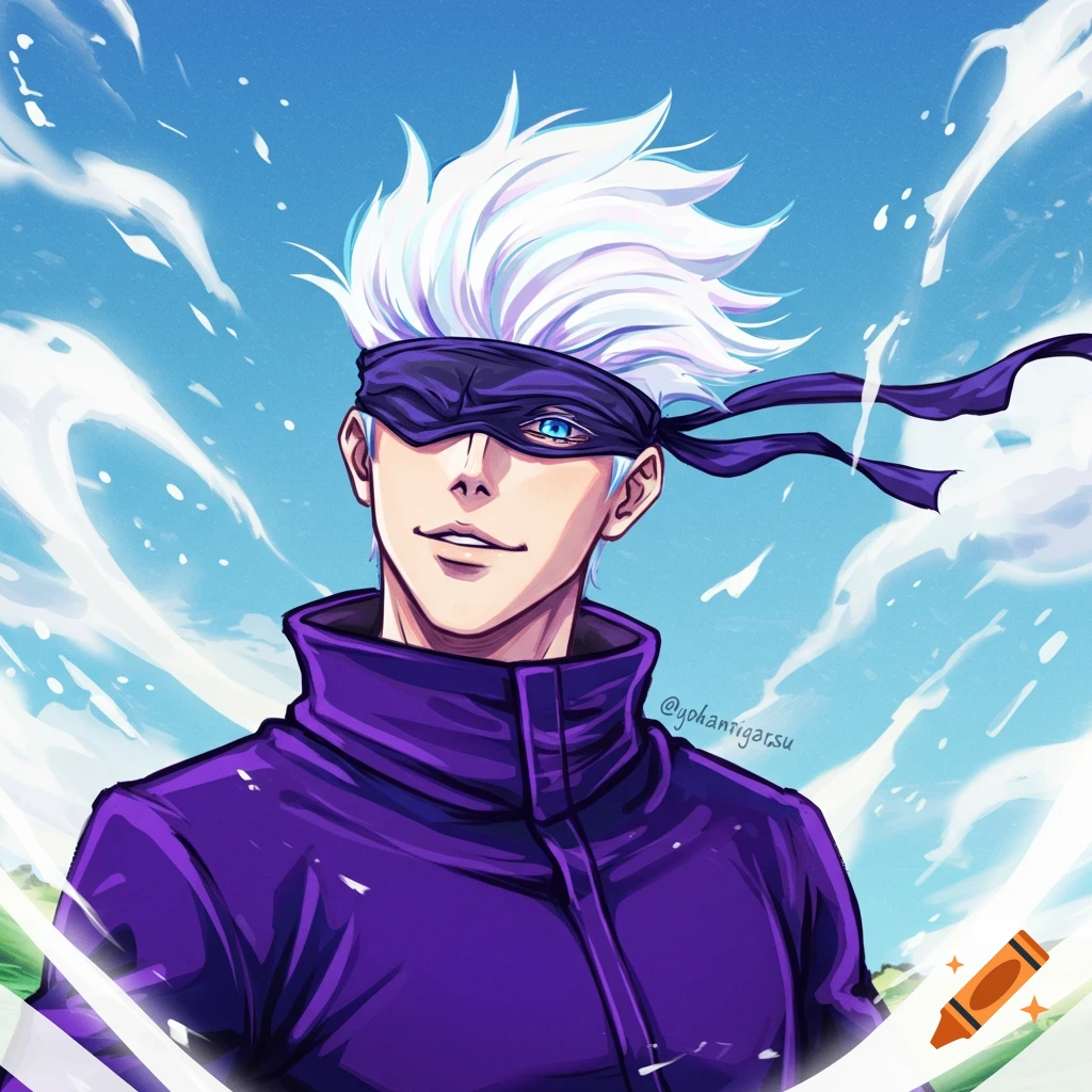 Portrait of the anime character Gojo Satoru with a blindfold.