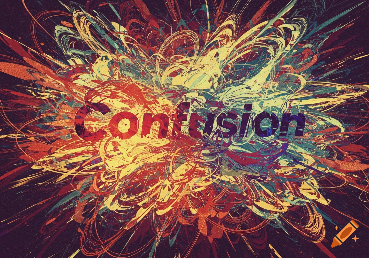 Abstract art with swirling lines and the word Confusion in the center.